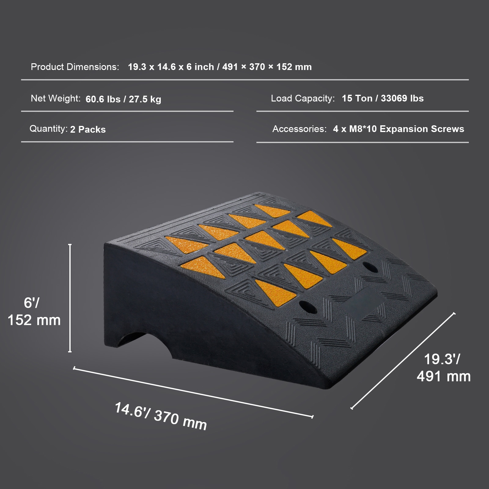 Heavy Duty Rubber Curb Ramp 2 Pack For Driveway And Threshold_voghion.com